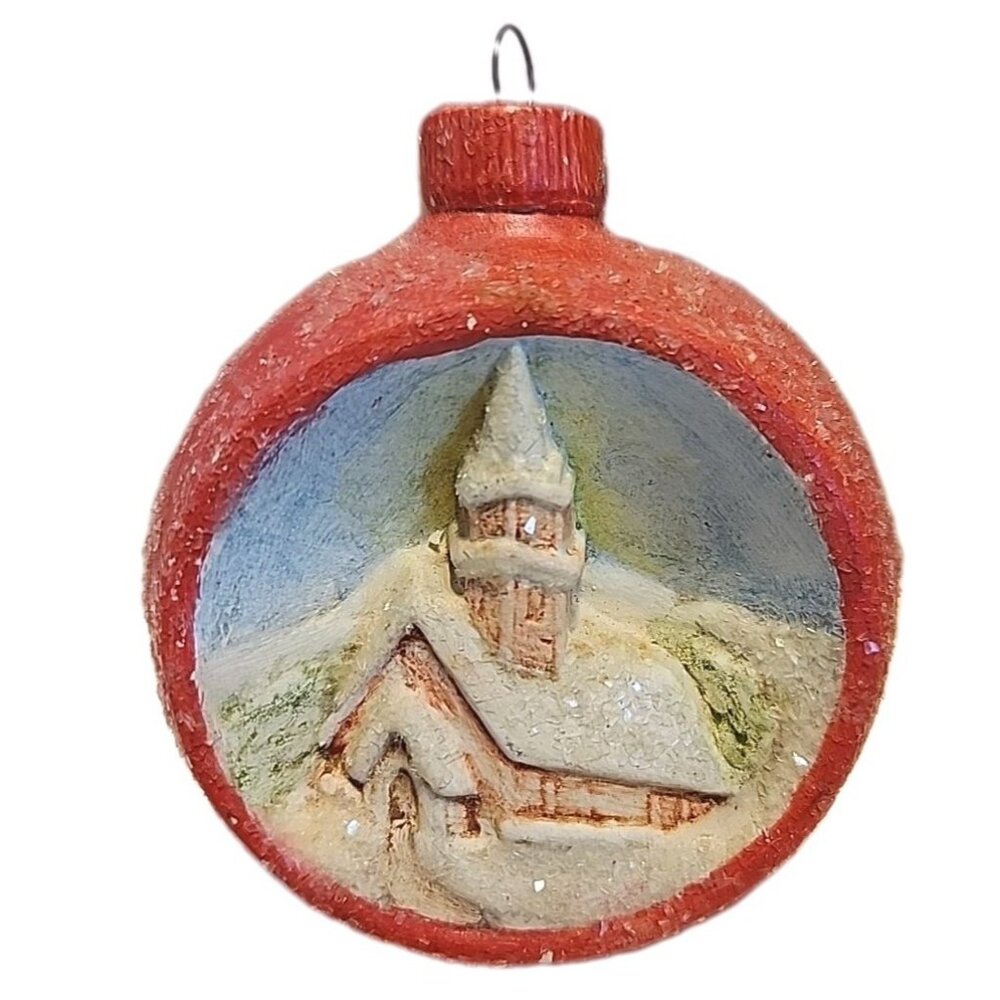 Vintage 1978 Porcelain Duncan Enterprises Church  Scene Christmas Ornament